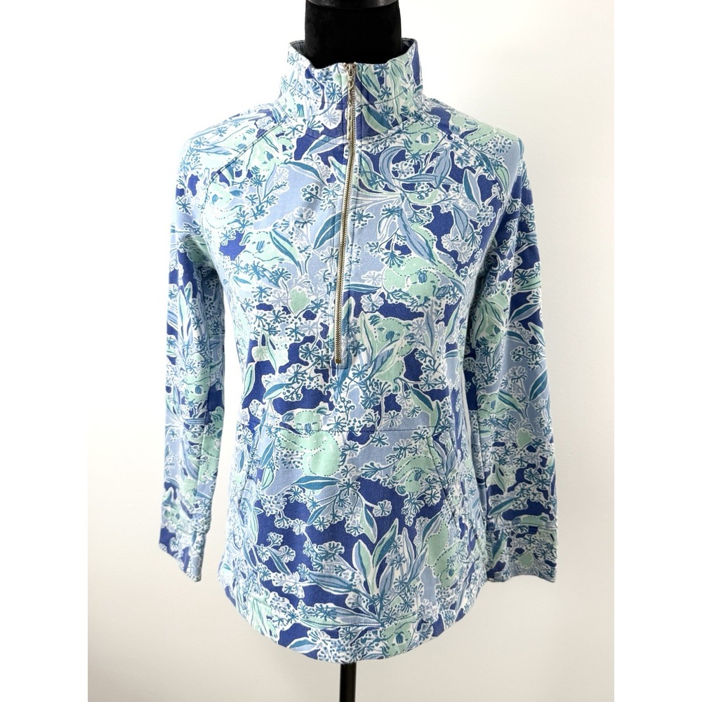 lilly pulitzer Skipper Popover Women's Small Blue 1/2 Zip Long Sleeve Floral